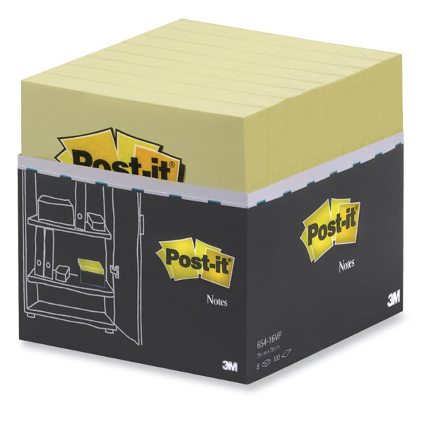 POST-IT NOTES CABINET PACK CANARY YELLOW 100 SHEETS 76 X 76MM - PACK OF 16 PADS