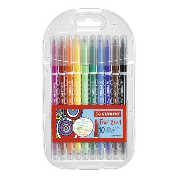 STABILO TRIO 2 IN 1 DOUBLE END PEN ASSORTED - BOX OF 10