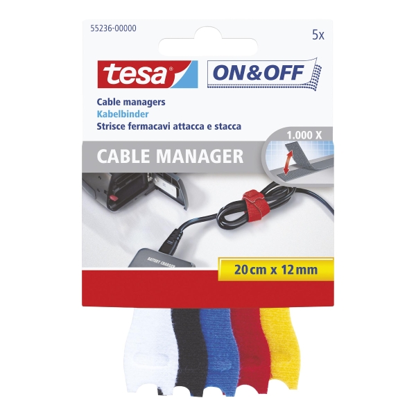 Rzep samoprzylepny do porządkowania kabli TESA Cable Manager, mix kolorów