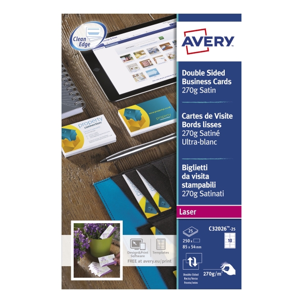 AVERY C32026-25 QUICK & CLEAN INKJET/MATT FINISH BUSINESS CARDS - PACK OF 250