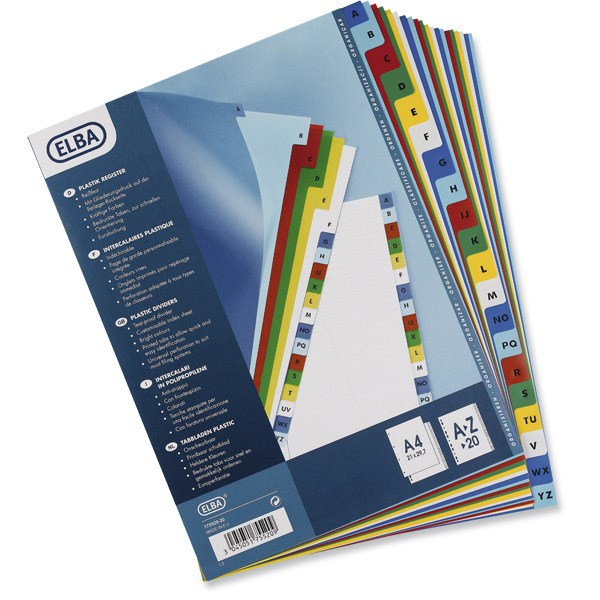 ELBA A4+ DIVIDERS ASSORTED COLOURS A-Z PARTS