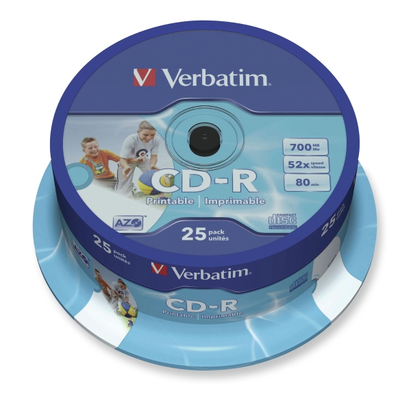 Verbatim CD-R Printable 80 Minute 700Mb - Spindle of 25