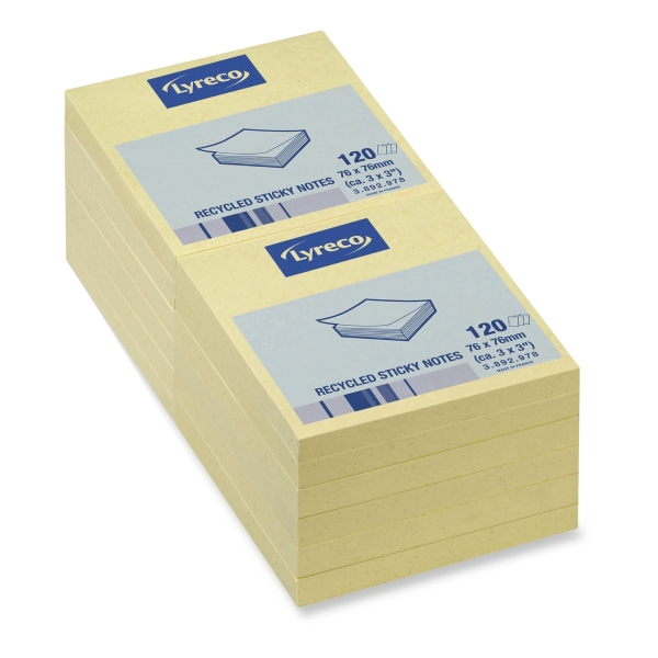 LYRECO NOTE 75 X 75 MM RECYCLED 100 SHEETS PER PAD YELLOW - PACK OF 12