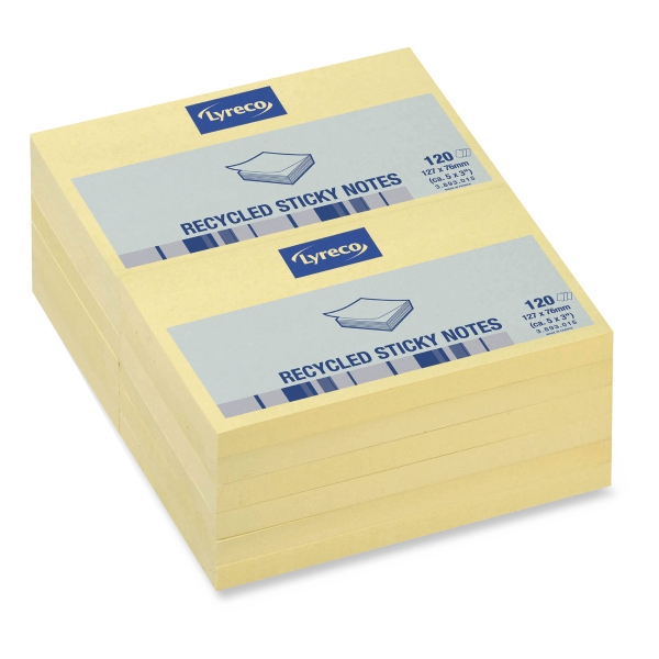 LYRECO NOTE 125 X 75 MM RECYCLED 100 SHEETS PER PAD YELLOW - PACK OF 12