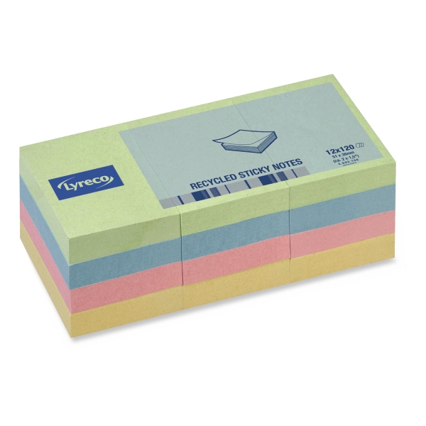 LYRECO NOTE RECYCLED RAINBOW PADS 120 SHEETS 38 X 51MM - PACK OF 12 PADS