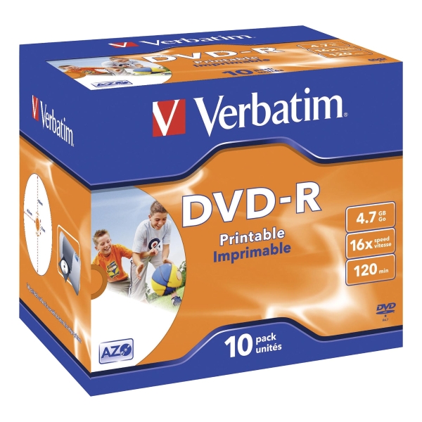 BX10 VERBATIM DVD-R I/J PRT 4.7GB JEWEL