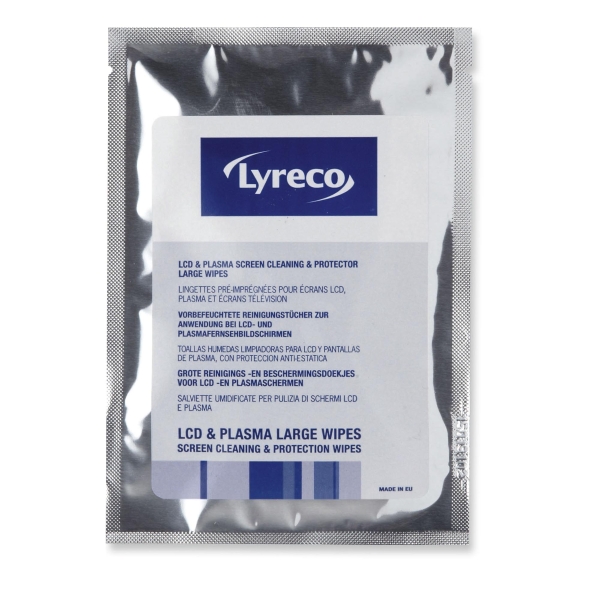 LYRECO LCD AND PLASMA CLEAN WIPES LARGE SIZE - PACK OF 5