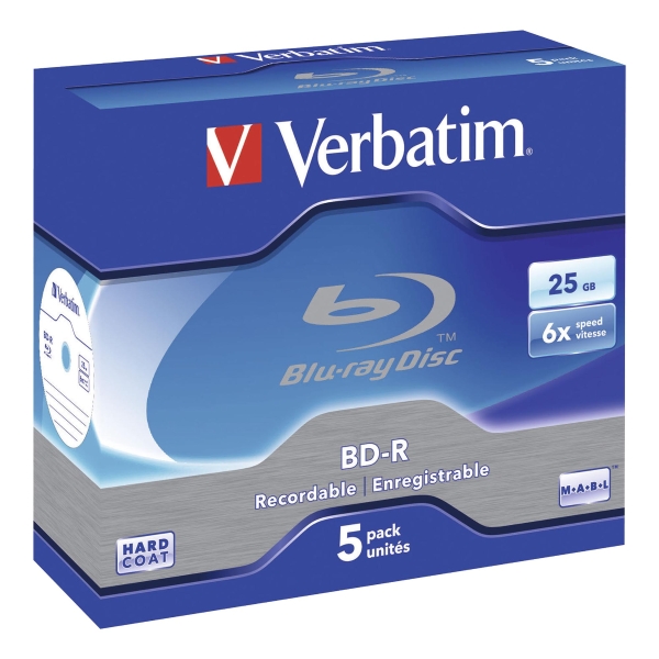 Verbatim Blu-ray Disc BD-R 25GB 1-6x speed jewel case - pack of 5