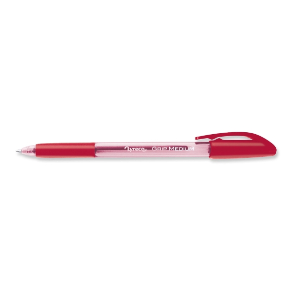 LYRECO STICK BALLPOINT PEN WITH GRIP MEDIUM 1MM RED