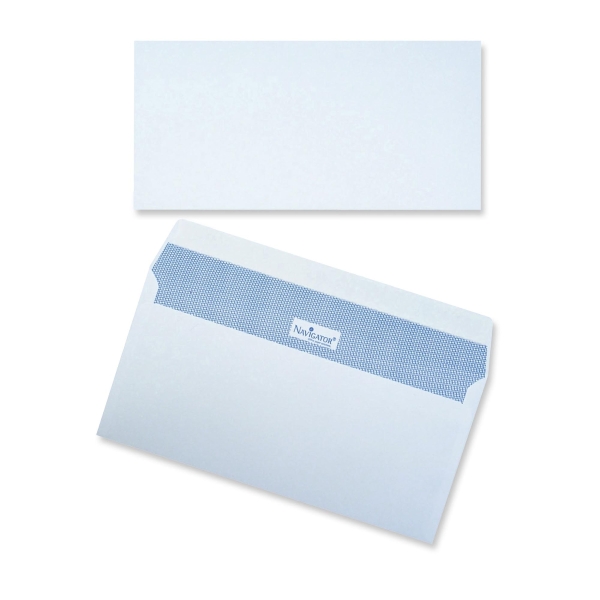 NAVIGATOR ENVELOPES PEEL & SEAL PLAIN DL 110X220MM 90G WHITE - BOX OF 500