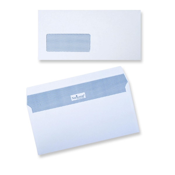 NAVIGATOR ENVELOPES PEEL & SEAL WITH WINDOW DL110X220MM 90G WHITE - BOX OF 500