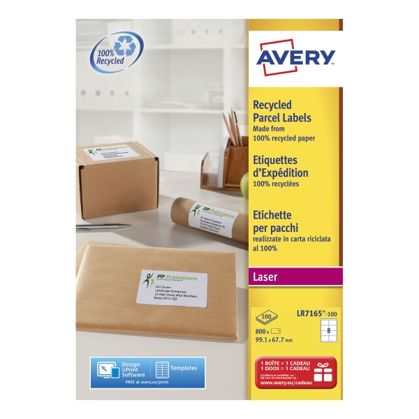 Etiquette adresse recyclée Avery - LR7165 - 99,1 x 67,7 mm - blanche - par 800