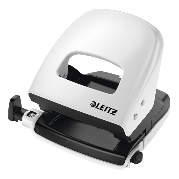 LEITZ WOW 5008 2-HOLE PAPER PUNCH METALLIC WHITE - UP TO 30 SHEETS