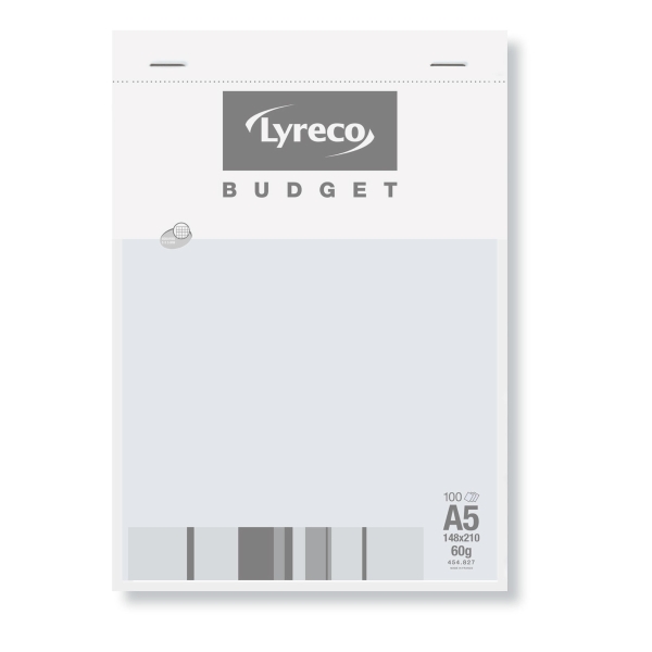 Block 100 hojas grapado cabecera blanco/gris A5 cuadriculado Lyreco Budget