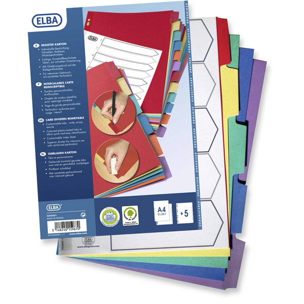 ELBA DIVIDERS CARDBOARD WITH REWRITABLE TABS 5 PARTS