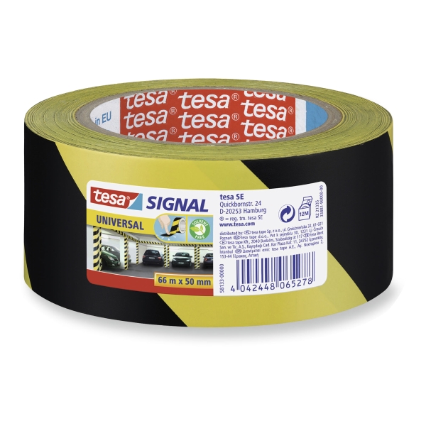 Ruban adhésif de signalisation sécurité Tesa Signal - 50 mm x 66 m - jaune/noir