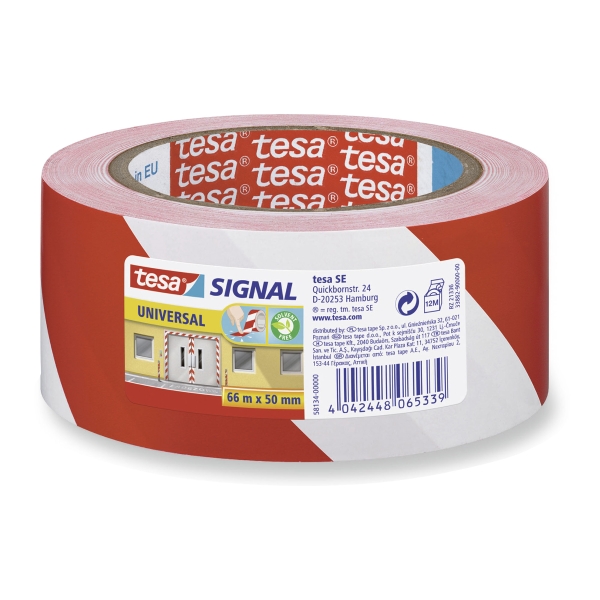 Ruban adhésif de signalisation sécurité Tesa Signal - 50 mm x 66 m - rouge/blanc