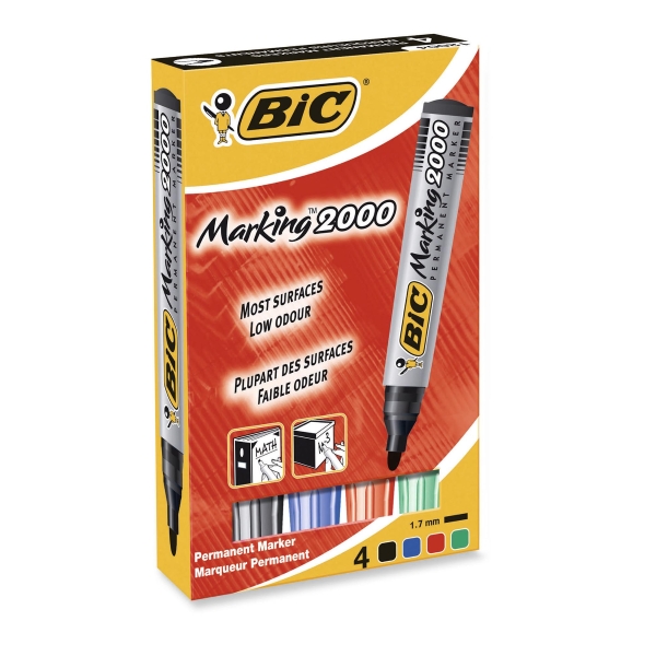 BIC Marking2000 ECOlutions Permanent Markers Med Bullet Tip Ast Colours, Pack 4