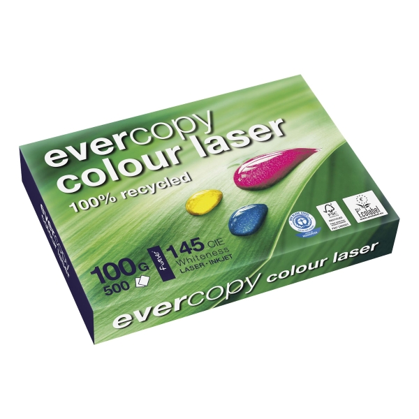 Papír recyklovaný Evercopy Colour Laser A4 100g/m2, bílý, 500 listů