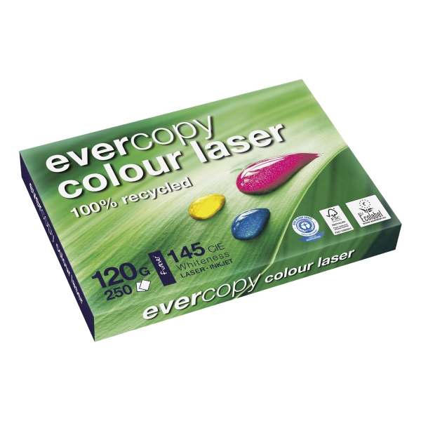 EVERCOPY RECYCLED LASER PAPER WHITE A4 120GSM - REAM OF 250 SHEETS