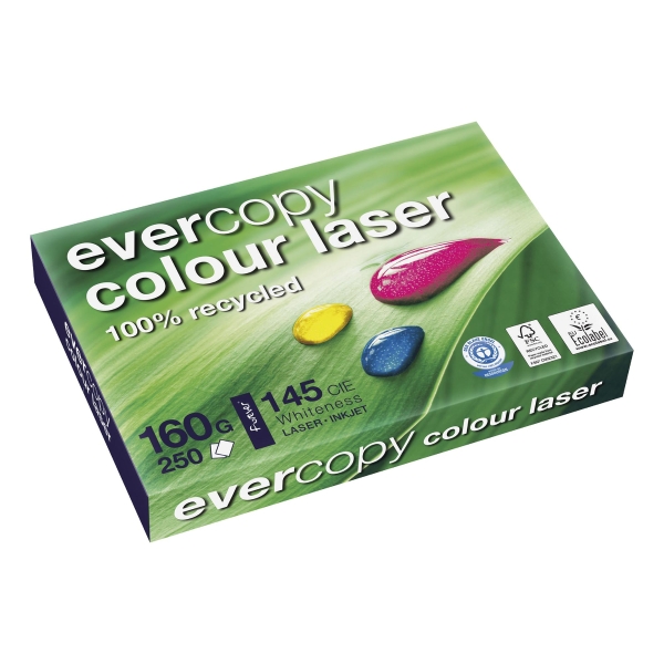 EVERCOPY RECYCLED LASER PAPER WHITE A4 160GSM - REAM OF 250 SHEETS