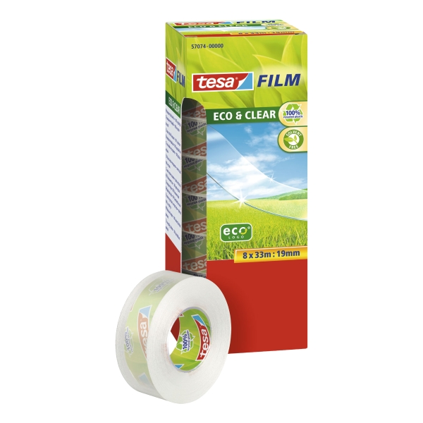 tesafilm Eco & Clear Self-Adhesive Tape, 33M x 19mm - Pack of 8