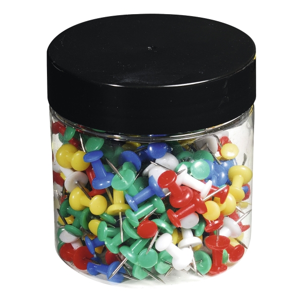 PUSH PINS 10MM ASSORTED COLOURS - TUB OF 200