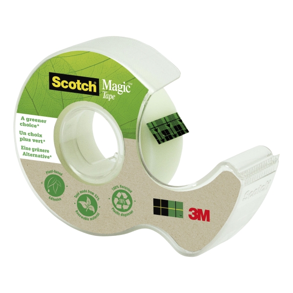 Porta-rolos Scotch reciclado + Fita adesiva magic invisível ecológica 19x20m