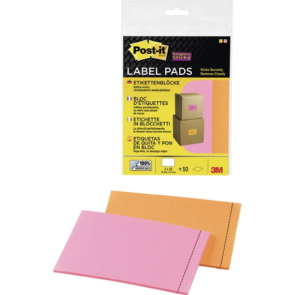 Post-it 2900-OP Super Sticky 25 etiketten 117x73mm oranje/roze - pak van 2