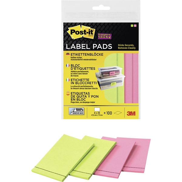 Post-it 2900-PG Super Sticky 25 labels 73x47,6mm green/pink - pack of 4