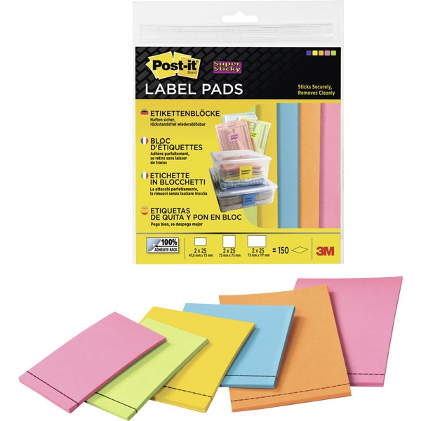 Post-it 2900-M6 Super Sticky 25 etiketten 73x47,6/73x73/117x73 ass - pak van 6