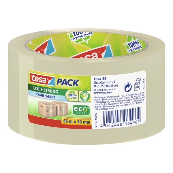 TESA ECO&STRONG PACKAGING TAPE 50MM X 66M TRANSPARENT - 57 MICRONS