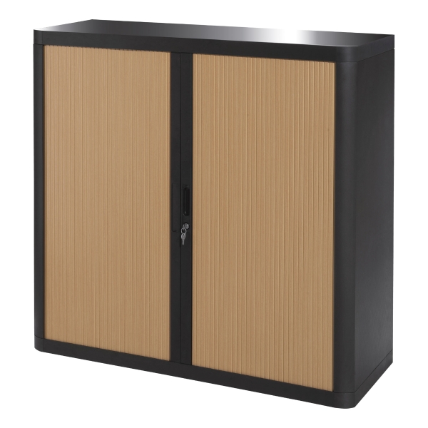 PAPERFLOW EASYOFFICE TAMBOUR CUPBOARD 1,000MM BLACK AND BEECH