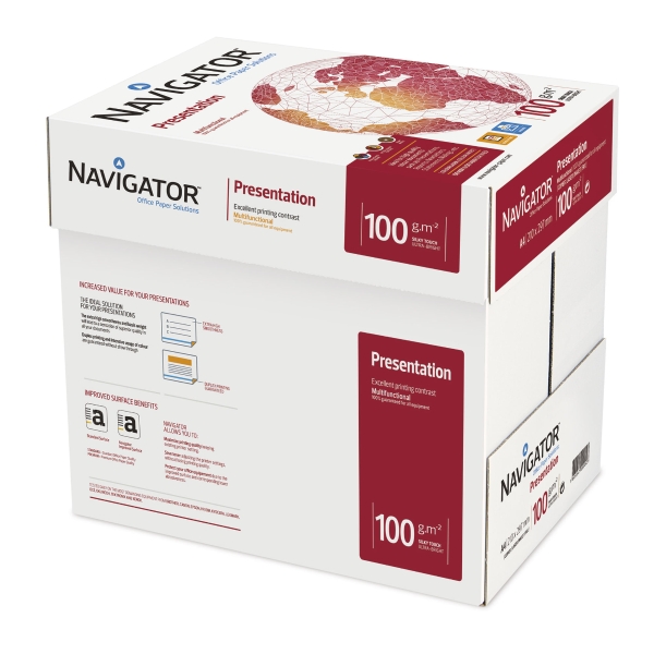 Caja 5 paquetes 500 hojas papel NAVIGATOR Presentation A4 100g/m2 blanco
