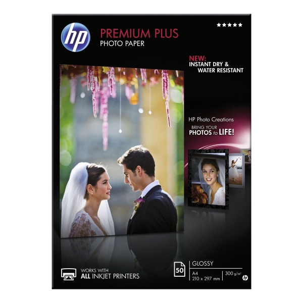 Pacote de 50 folhas de papel fotográfico A4 300g/m2 HP Premium Plus CR674A
