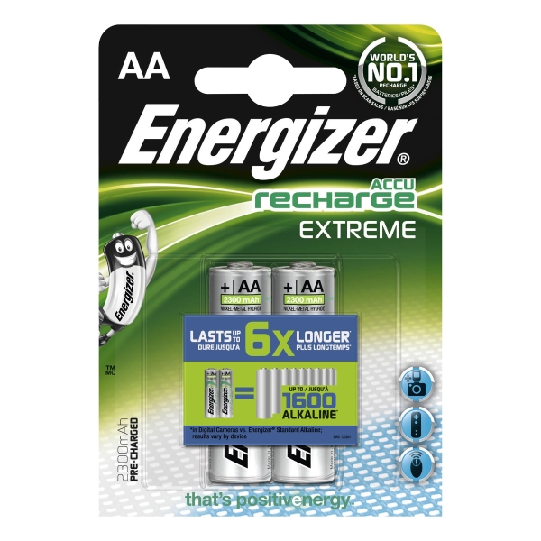 ENERGIZER RECHARGEABLE BATTERIES HR6/AA 2300MAH PRECHARGED - PACK OF 2