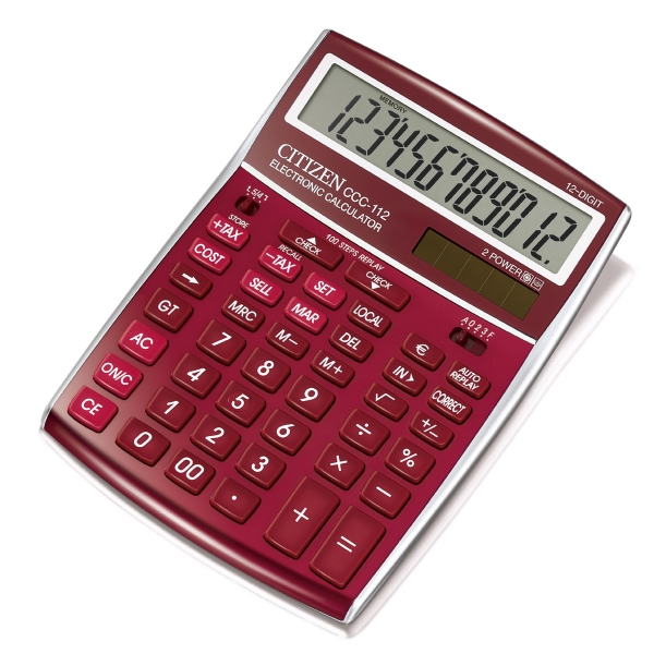 CITIZEN CCC-112 COST MANAGER CALCULATOR 12 DIGITS BURGUNDY