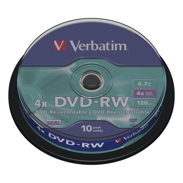 BX10 VERBATIM DVD-RW 4.7GB 1-4X SPINDLE