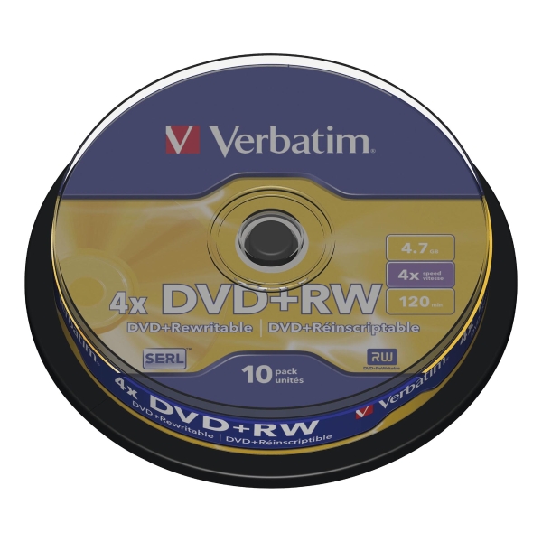 BX10 VERBATIM DVD+RW 4.7GB 1-4X SPINDLE