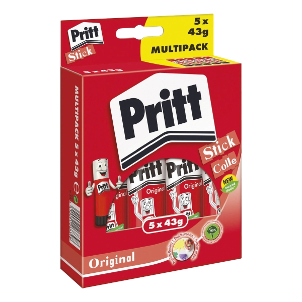 Pritt glue sticks 43 g - pack of 5 from which 1 for free