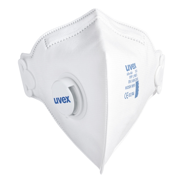 Caixa de 15 máscaras UVEX Silv-Air 3110 FPP1 dobradas com válvula