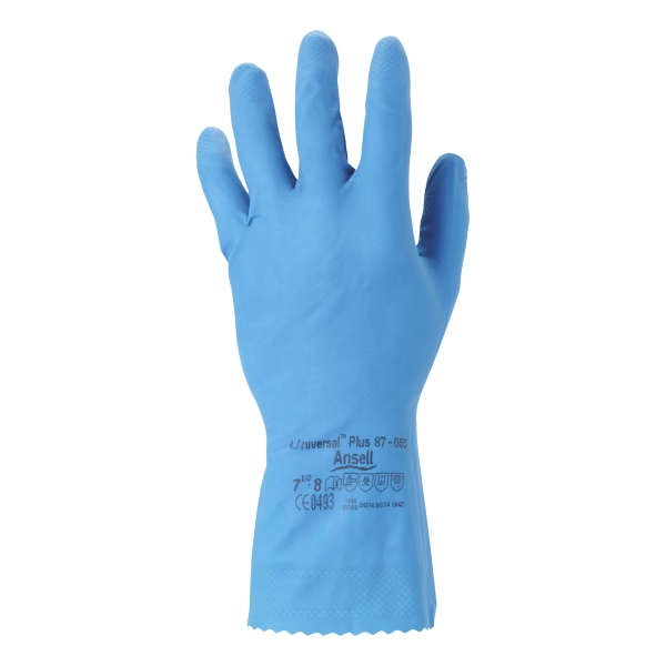 ANSELL PAIR UNIVERSAL NATURAL RUBBER CHEMICAL GLOVES BLUE SIZE 6.5/7