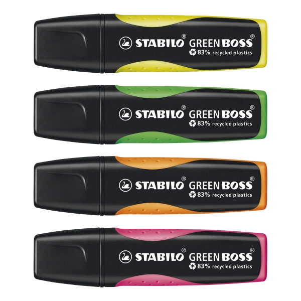 STABILO GREEN BOSS HIGHLIGHTERS ASSORTED COLOURS - WALLET OF 4