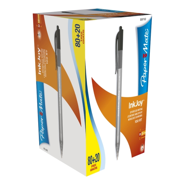 Paper Mate InkJoy 100RT Ballpoint Pen Medium Retractable Black - Pack Of 100