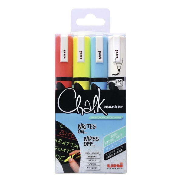 Marqueur craie Uni-Chalk Marker - pointe ogive moyenne - 4 coloris