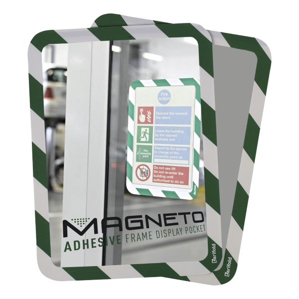TARIFOLD FRAME MAGNETO ADHESIVE BACK A4 GREEN/WHITE PACK OF 2