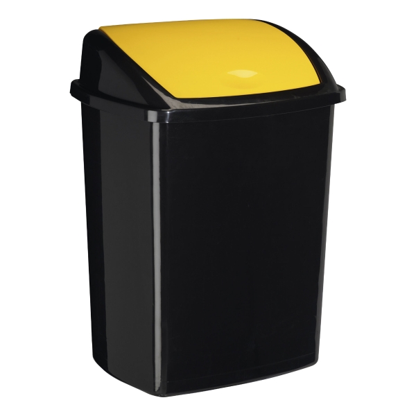 Rossignol Black 50 Litre Bin With Yellow Plastic Swing Lid