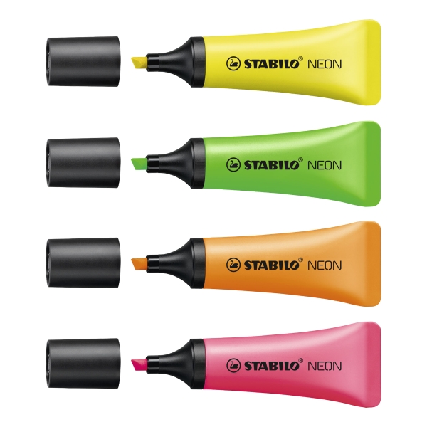 STABILO HIGHLIGHTER NEON ASSORTED COLORS - WALLET OF 4