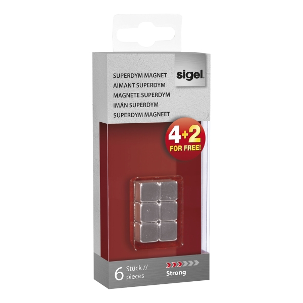 Aimant Sigel SuperDym - cube - 10 mm - argent - lot de 6