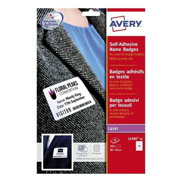 Avery L4785-20 selfadhesive badges 50 x 80 mm - box of 200